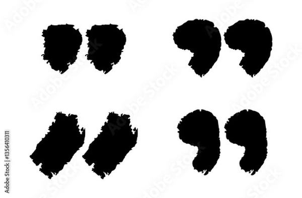 Obraz Doodle quotation mark by pencil. Hand drawn chalk comma set for speech bubble. Vector crayon apostrophe icon for conversation. Sketch scribble sign. Punctuation symbol on white background