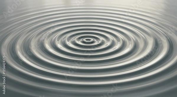 Fototapeta A close-up, top-down view of concentric ripples emanating from a central point on a reflective liquid surface, creating a mesmerizing pattern of light and shadow