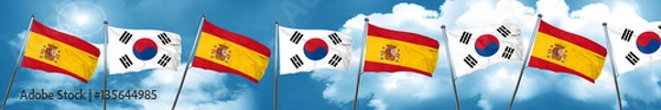 Fototapeta Spanish flag with South Korea flag, 3D rendering
