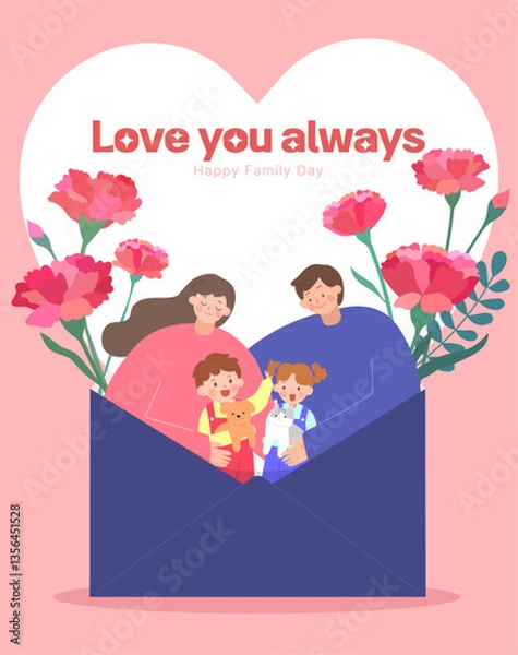 Fototapeta 행복한 가족의 카네이션 가득한 가정의달 일러스트