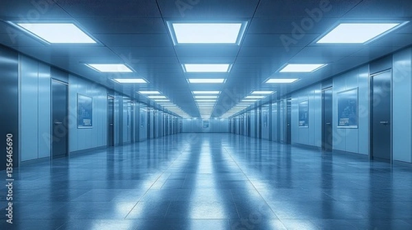 Fototapeta Modern Corporate Interior with Empty Modular Workstations Perspective