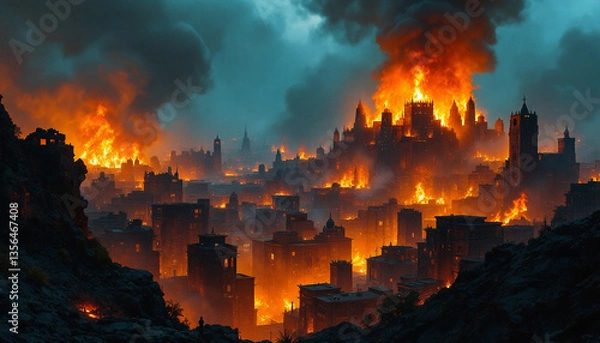 Obraz a striking image of a metropolis in flames