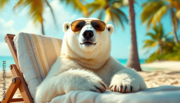 Obraz a cheerful polar bear  enjoying a sunny day at the beach