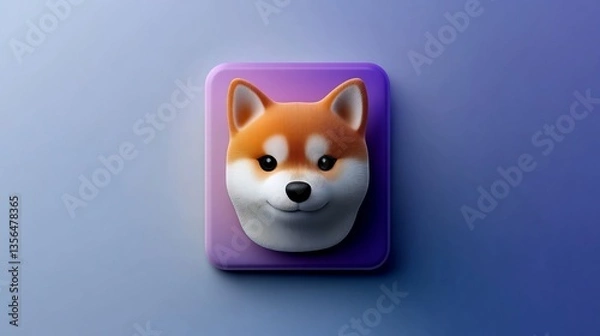Fototapeta Adorable Shiba Inu 3D Render: Digital Pet Icon Design
