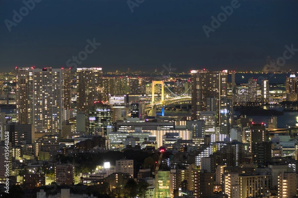 Fototapeta 東京都市風景　夜景　芝浦　レインボーブリッジ　田町　三田方面　眺望