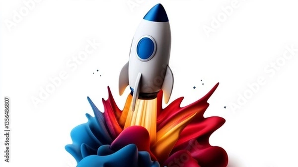 Fototapeta Colorful Rocket Launch: A vibrant explosion of creativity and innovation
