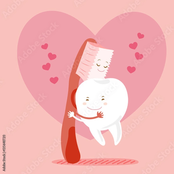 Obraz cartoon tooth hug witih brush