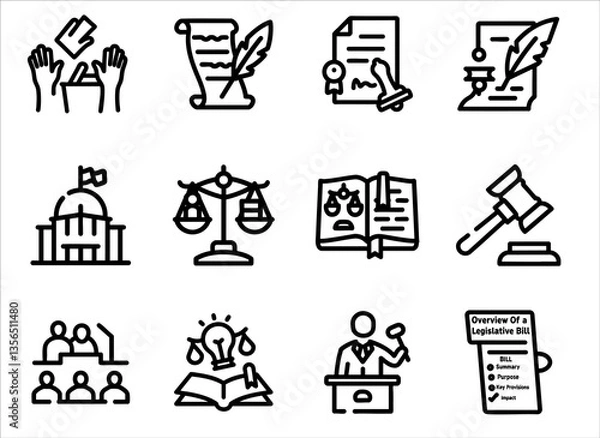 Obraz legislation policy enforcement concept. Legal symbols and icons representing law and governance.