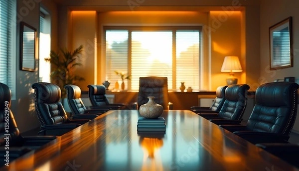 Obraz Elegant Conference Room with Polished Table and Natural Light Inflow