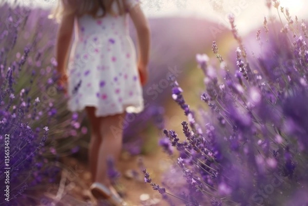 Fototapeta Girl Walking Through Lavender Fields