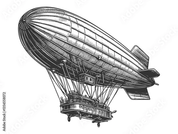 Fototapeta Vintage Airship with Detailed Gondola raster