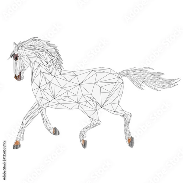 Obraz Brown horse  outline low-polygon vector illustration editable hand draw 