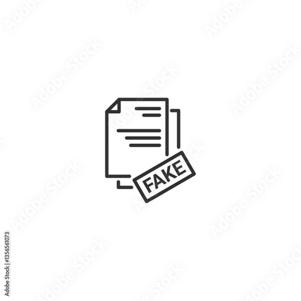 Fototapeta Fake document icon with stamp emblem in simple line style.