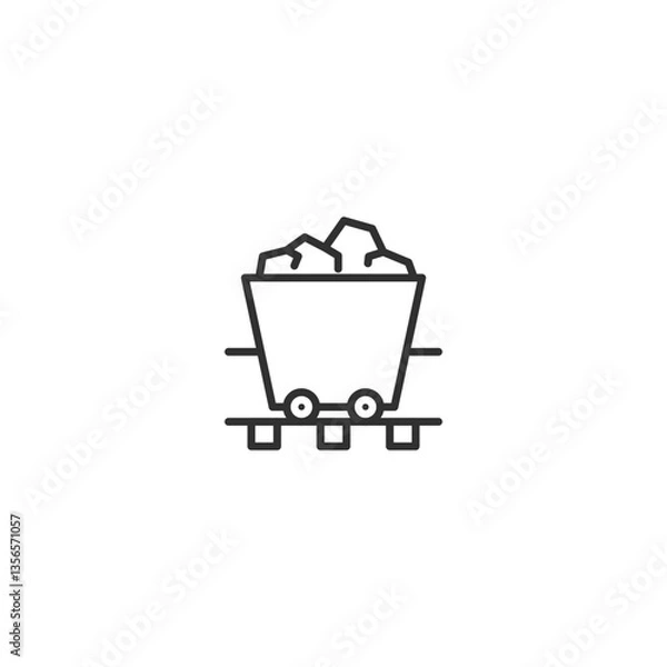 Fototapeta Minimalist linear mining cart icon with coal on rails.