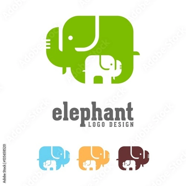 Obraz Simple Modern Abstract Elephant And Baby Elephant Vector Logo Outline