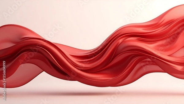 Fototapeta Red and White Abstract Flowing Waves with Smooth Fabric-Like Curves