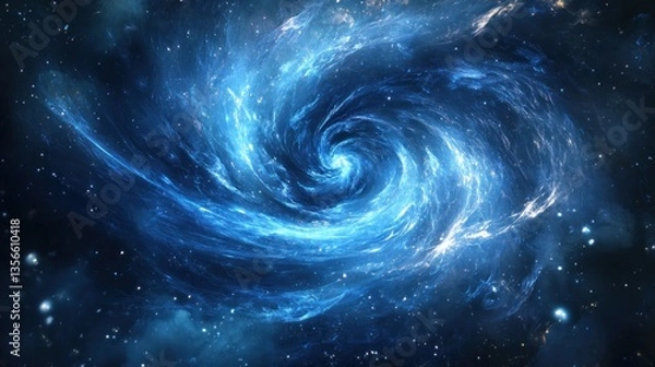 Fototapeta Ethereal cosmic nebula swirl, depicting deep space exploration with azure and celestial colors in a vast blackground