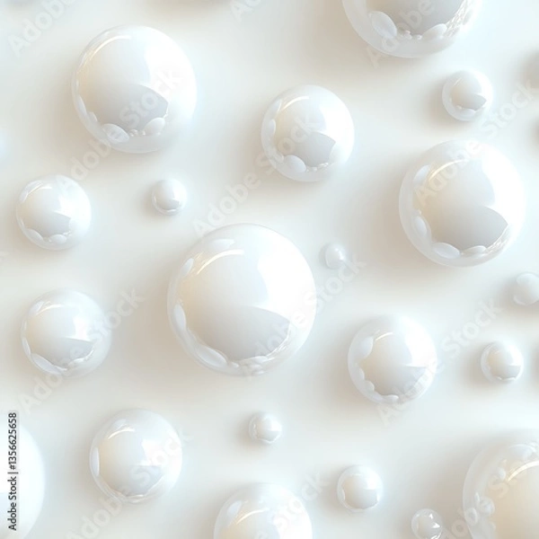 Fototapeta White glossy bubbles on a smooth surface, minimalistic style, elegant and modern