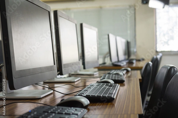 Fototapeta Classroom Computer, Education Empty Classroom Computer Education. Training Programming.