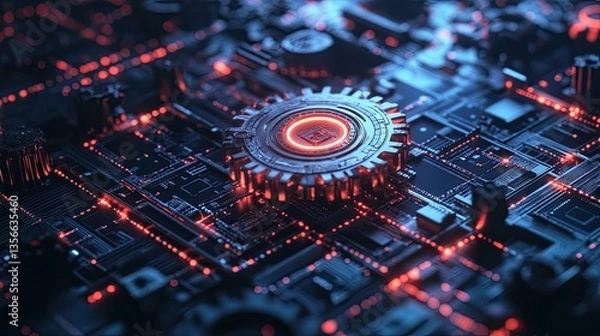 Obraz Navigating the Complexities of Modern Technology: A Hand Interacting with a Digital Interface Displaying Intricate Systems and Security Features.