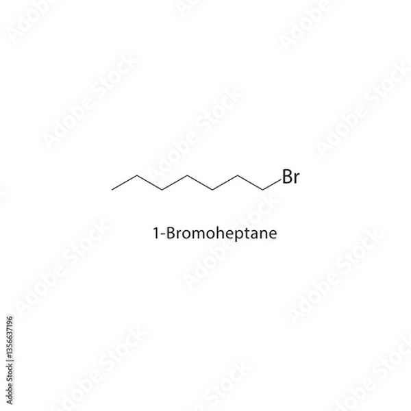 Fototapeta 1-Bromoheptane skeletal structure. Alkyl bromide compound schematic illustration. Simple diagram, chemical formula.