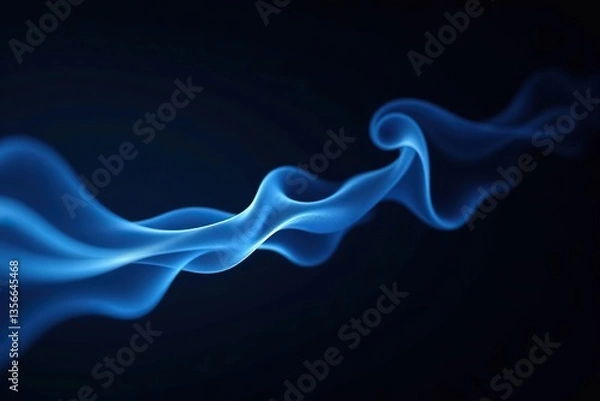 Obraz Abstract futuristic technology innovation concept with a 3D illustration of a smoke wave curve swirl flow in blue overlay effect on an isolated black background,  technology,  backgrounds