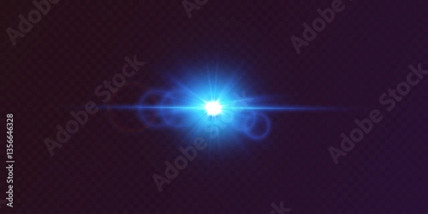 Fototapeta Bright light effect of explosion. Star flash and lens lens.