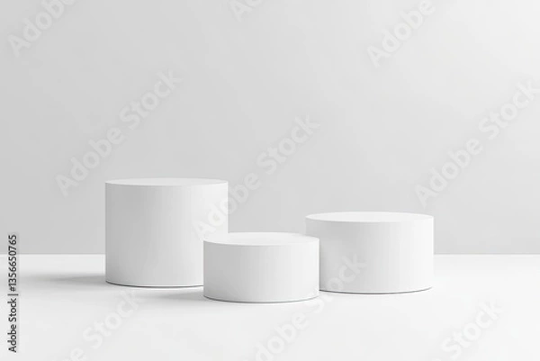 Obraz Three simple white cylinders on a plain background
