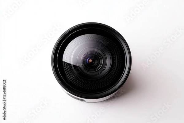 Fototapeta Close-up of a camera lens against a white background.