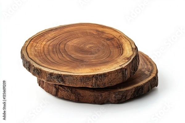 Fototapeta Two wooden coasters with natural tree ring patterns.