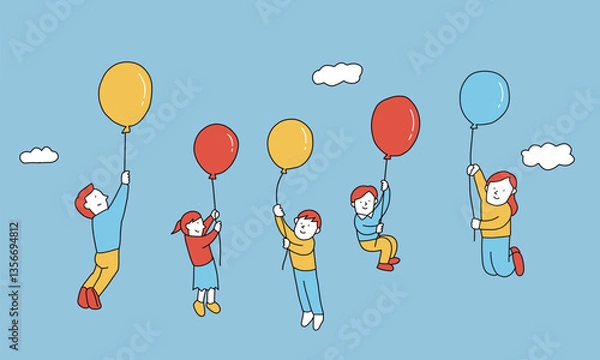 Obraz 風船につかまって上昇する家族のイラストレーション