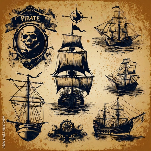 Obraz pirate ship silhouette