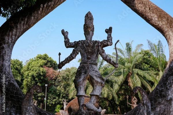 Fototapeta Exploring Buddha Park in Vientiane Laos with stunning sculptures and lush surroundings