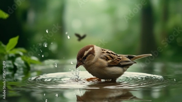Fototapeta Beautiful bird flying above a nature pond captured in stunning detail serene environment close-up view