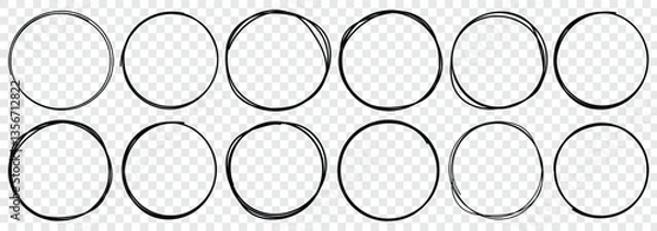 Fototapeta Handdrawn doodle circle highlights. Round brush mark. Scribble ovals, circle and highlight text. Flat decorative vector design isolated illustration. Ellipses in doodle style. 