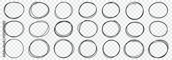 Fototapeta Handdrawn doodle circle highlights. Hand drawn scribble circles. Highlight circles set. Scribble ovals, circle and highlight text. Marker scratch scribble in rounder. Vector illustrator. 