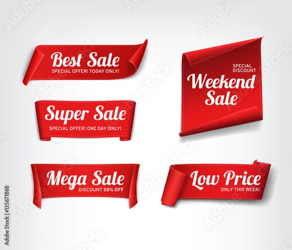 Obraz A set of red paper sale banners. Vector illustration.