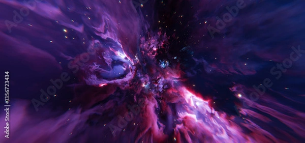 Obraz Vibrant Purple and Pink Space Nebula Background with Dynamic Swirls