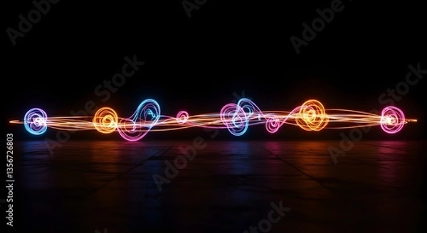 Fototapeta Energetic Light Painting with Vibrant Swirls on a Reflective Surface