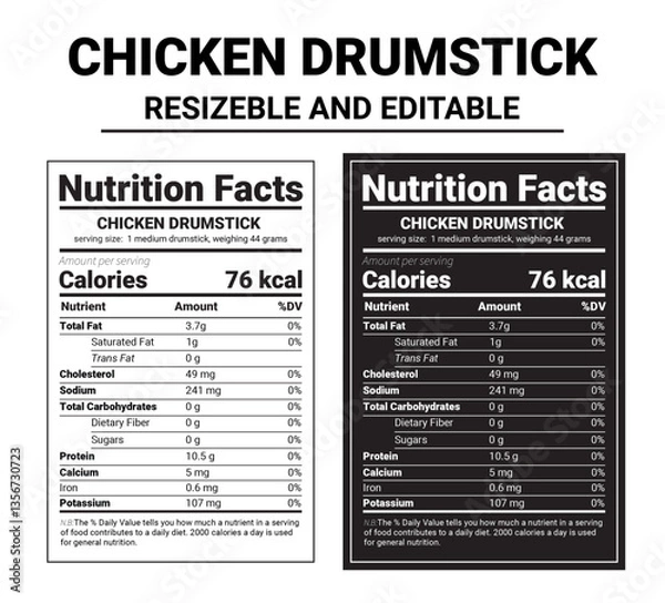 Fototapeta Chicken Drumstick Nutrition Facts, Chicken Drumstick Label, Drumstick Nutrition Information, Food Label Template, Editable Nutrition Label, Resizable Nutrition Facts, Chicken Nutritional Value,