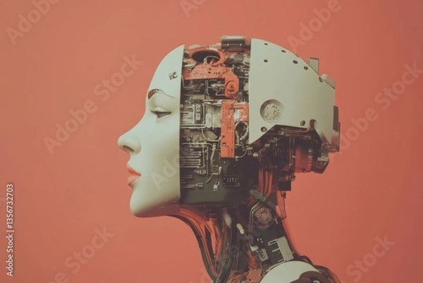 Fototapeta Retro Futuristic robot profile with advanced AI design
