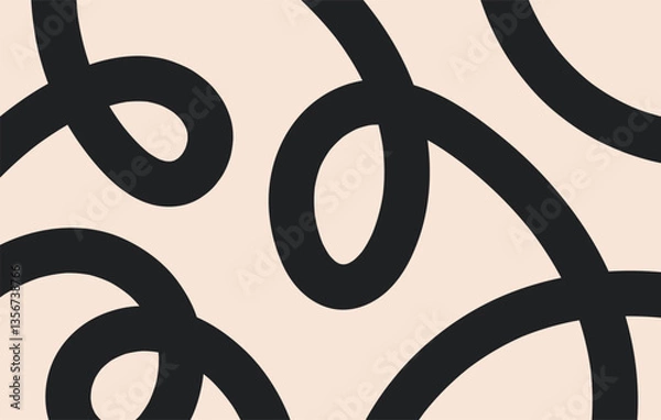 Fototapeta Abstract horizontal background with dynamic linear waves. Trendy vector illustration in style retro 60s, 70s. Black and beige colors