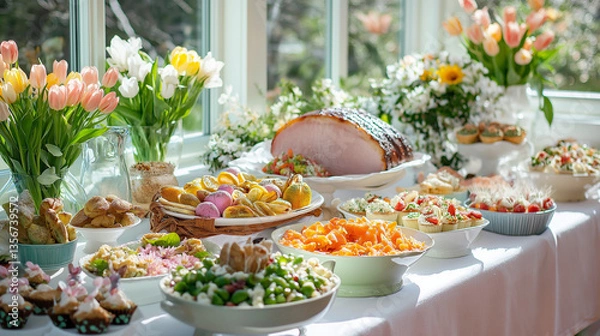Obraz Easter Brunch Buffet Table, Ham And Salads