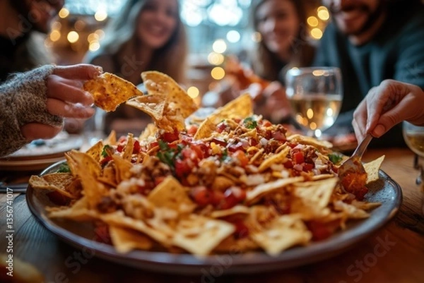 Obraz Delicious nachos topped with fresh ingredients, perfect for shar