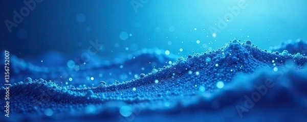 Fototapeta Abstract blue wavy background with sparkling particles resembling a tranquil ocean,  wavy,  background