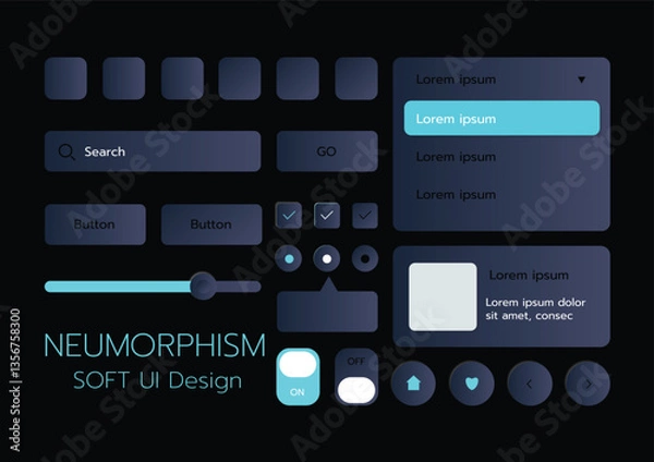 Obraz 3D Neumorphic Soft UI Design. 3D Bottons.