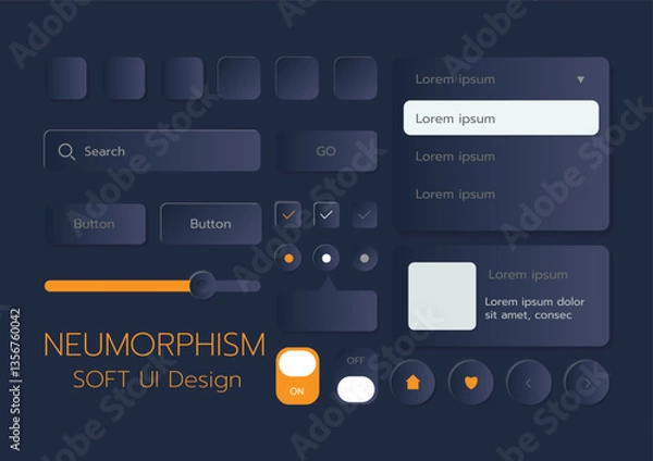 Obraz 3D Neumorphic Soft UI Design. 3D Bottons.