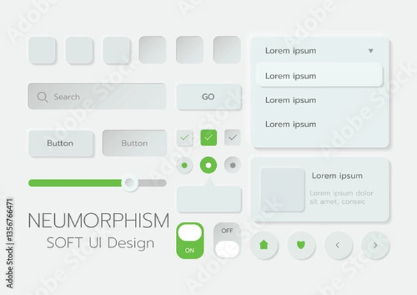 Fototapeta 3D Neumorphic Soft UI Design. 3D Bottons.