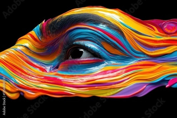 Fototapeta Ethereal Void, a captivating portrait with black hole eyes absorbing vibrant colors from the surroundings, evoking a surreal sense of emotional drain and intrigue.