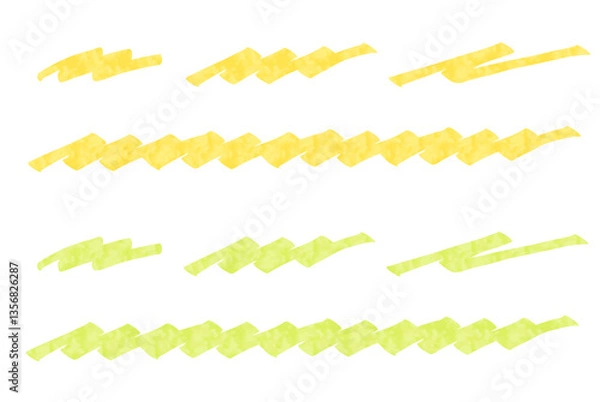 Obraz マーカーペンで描いたようなアンダーラインセット：黄　黄緑 水彩風